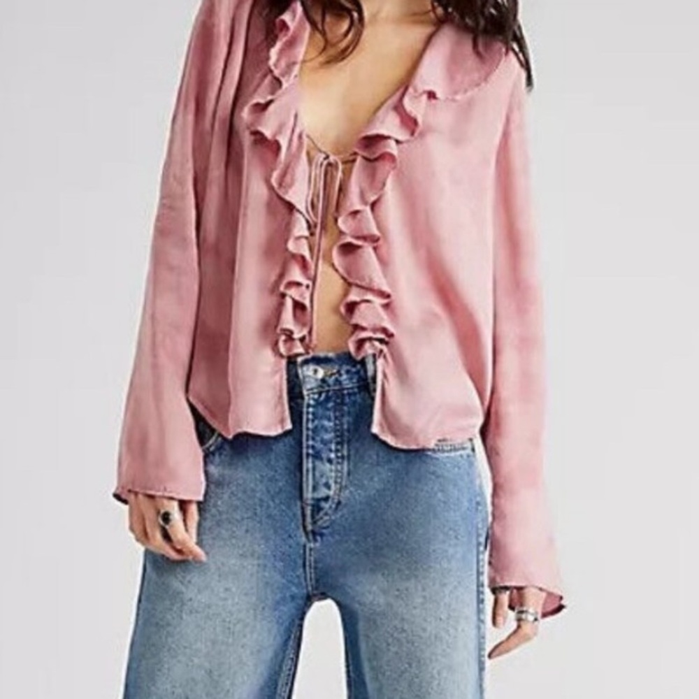 Free People Sascha Top Tie Dye Ruffle Silky New XS